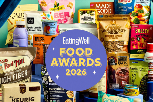 EatingWell Food Awards 2026, featuring 30 winning products including Michele's Breakfast Nook Banana Bread Granola