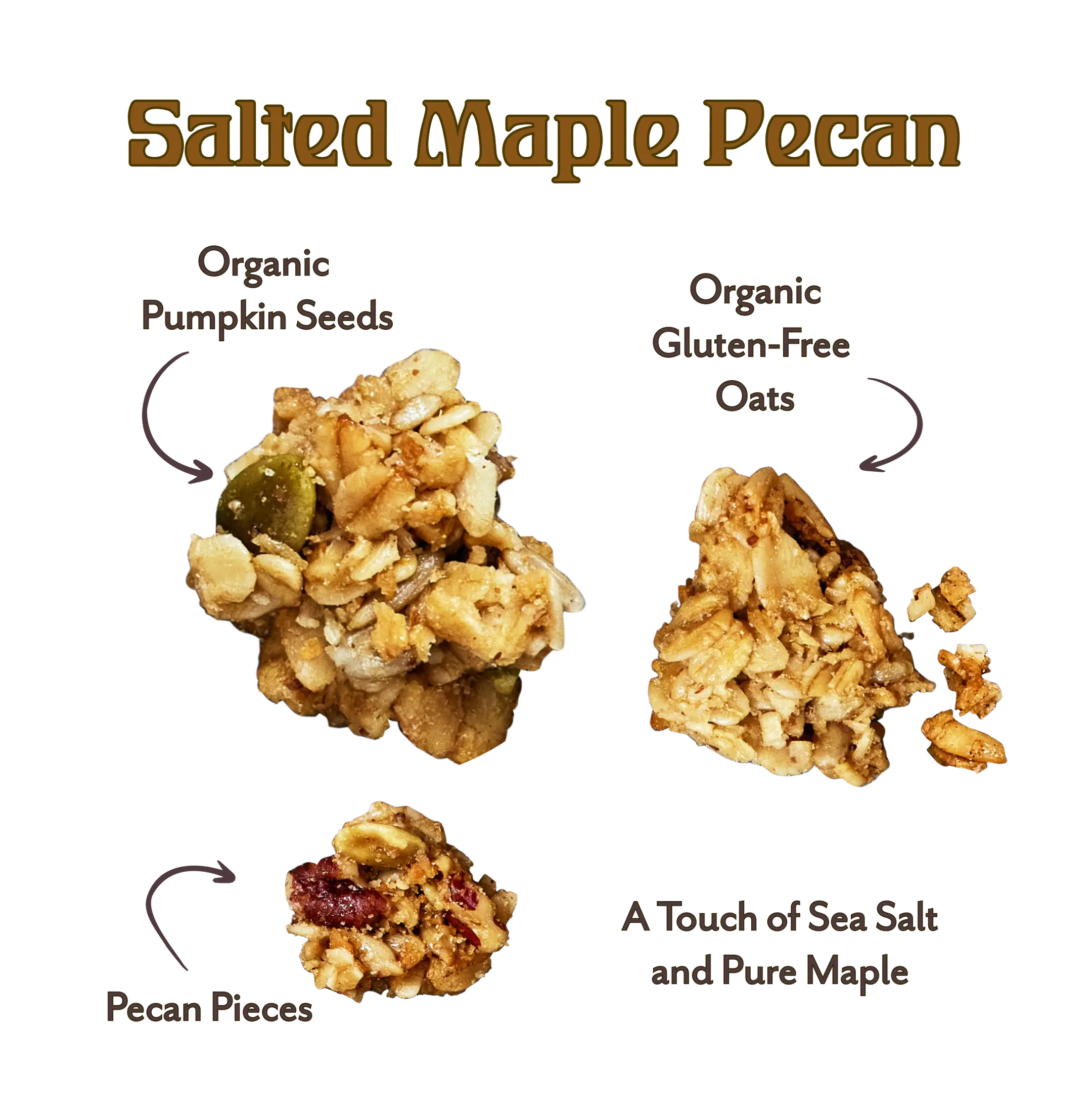 Michele's Granola Salted Maple Pecan granola with labeled ingredients
